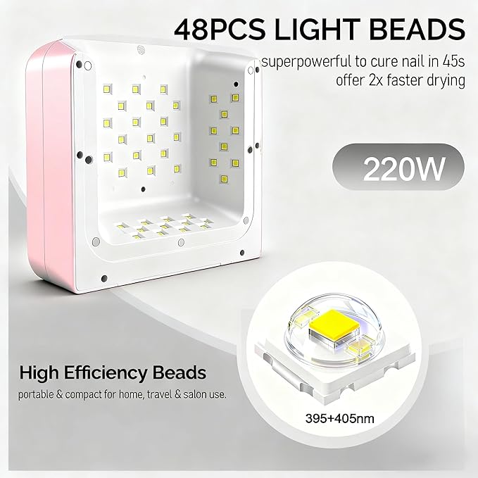 Cordless Nail Lamp, Lumcrissy 220W Professional Nail Dryer with 3 Timer Setting & Auto Sensor, Wireless Fast UV Nail Light Curing Lamp for Salon & Home