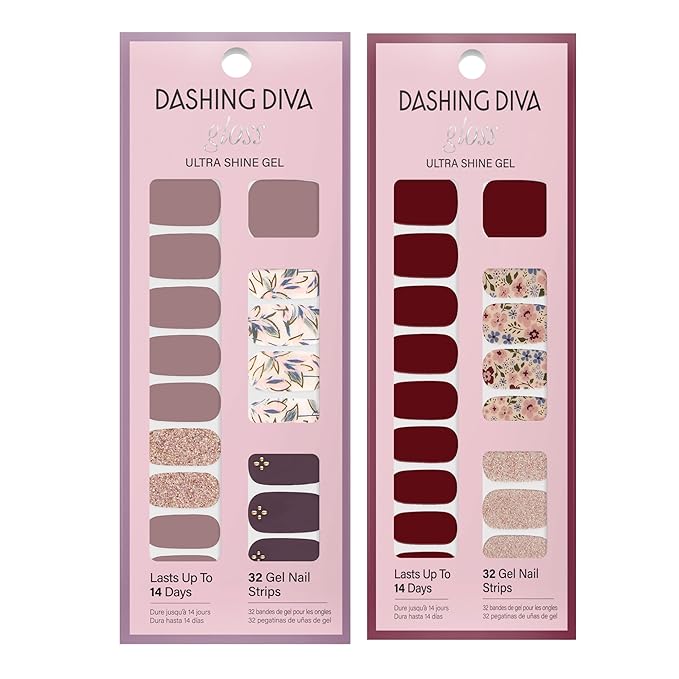 Dashing Diva Gloss Nail Strips Bundle - The Fall Florals Collection - Alpine Retreat & Wildflower - UV Free, Chip Resistant, Long Lasting Gel Stickers - Contains 2 Sets