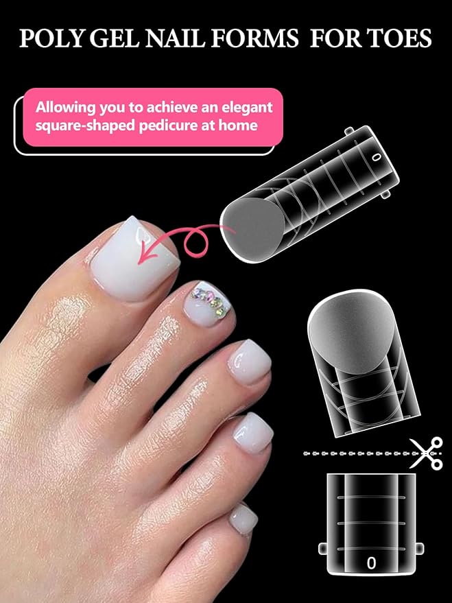 EBANKU Poly Gel Nail Forms for Toes, 240PCS Long Square Dual Forms for Pedi Nail Extension Poly Gel Toenails Reusable Toe Nail Tips Mold, 12 Sizes