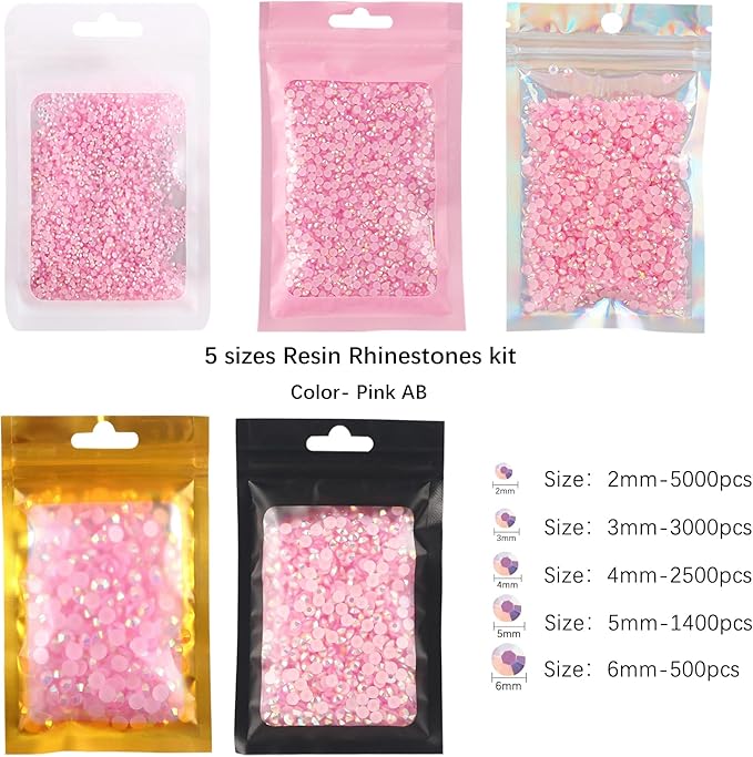 2mm 3mm 4mm 5mm 6mm 5 Packs Black Color Resin Rhinestone,Flat Back Jelly AB Resin Rhinestones Loose Bling Glitter Diamond Stone for Nails, Tumblers, Mugs, Bottles, Craft Decoration