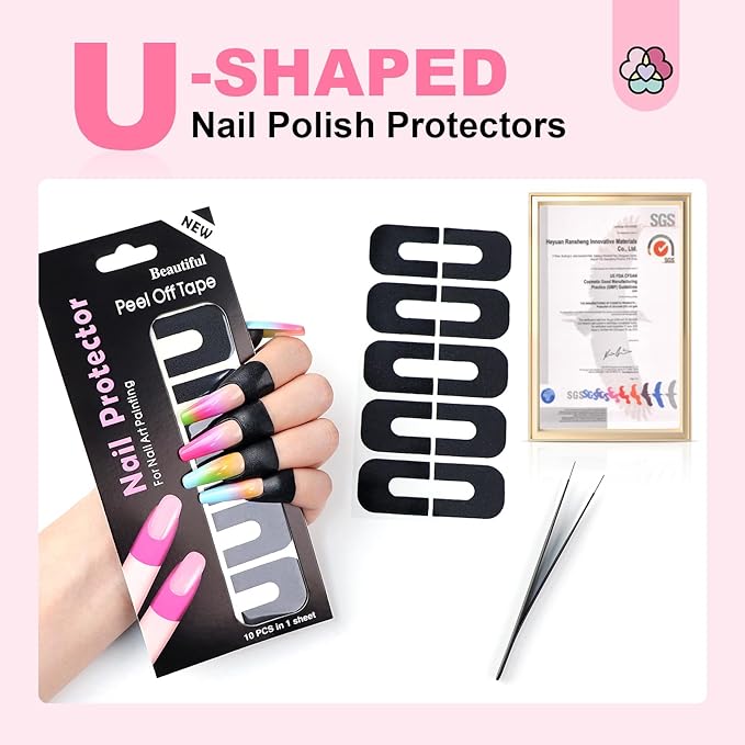 SAVILAND Nail Polish Protector for Fingers: 100PCS U V Protection U-Shaped Nail Protector Cuticle Protector for Nails Painting Peel Off Nails Tape for Airbrush Gel Polish Nail Art