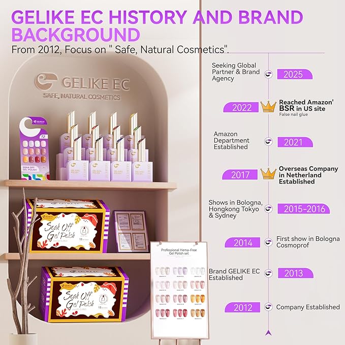 gelike ec Professional Jelly Gel Polish: 12 Nail Colors Set for Salon Technicians with 16ml Big Bottle & Color chart - HEMA & TPO Free Safe Formula Easy to use On Natural or Acrylic Nails