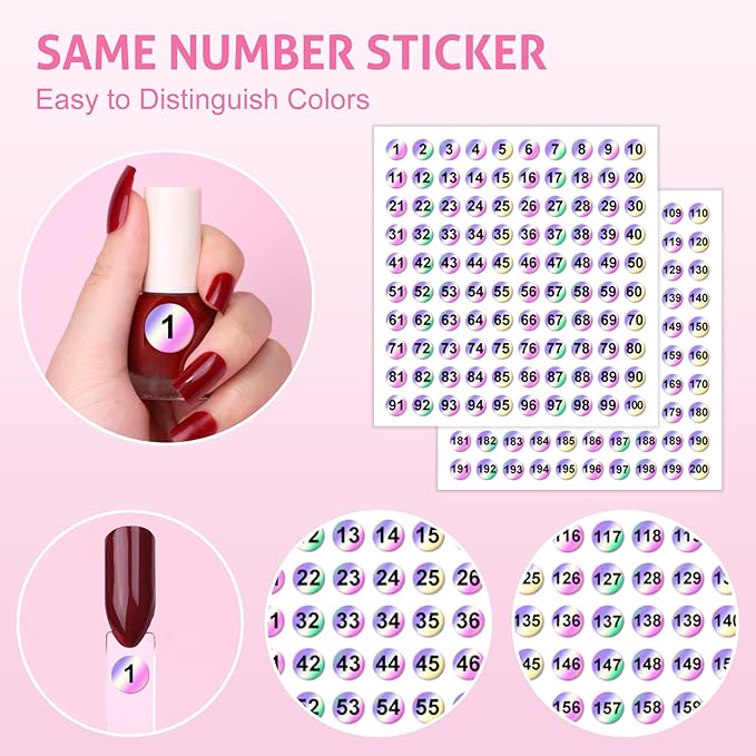 Subay 200 Pcs Nail Swatches Sticks with Number Stickers, Fan-Shaped Practice Nail Art Tips Sticks for Nail Polish Display, Nail Color Swatches Tools with Metal Split Ring for Gel Manicure Home Salon