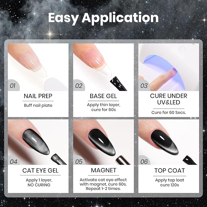 Beetles Gel Nail Polish Set - Twilight Gleam 6 Colors Cat Eye Glitter White Black Silver Shimmer Sparkle Gel Polish Kit with Magnet Soak Off Nail Art Uv Led Home Salon Spring Summer Gift for Women