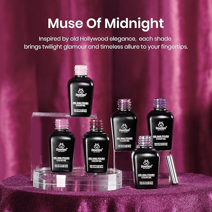 Beetles Purple Gel Nail Polish Set - 6 Colors Muse Of Midnight Deep Dark Light Purple Glitter Cat Eye Spring UV Led Needed Soak Off DIY Salon Home Nail Art Easter Gifts for Women