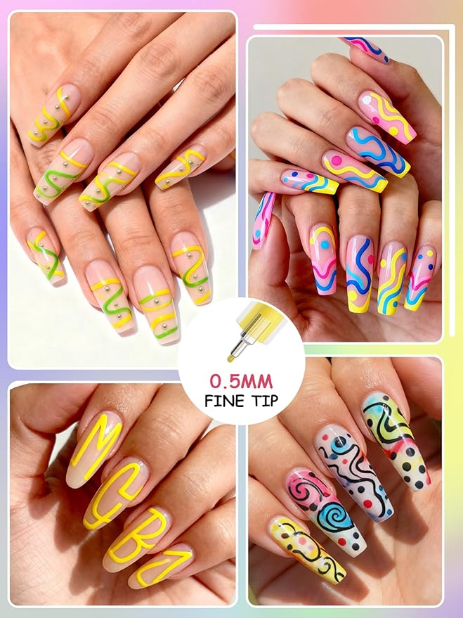 EBANKU 0.5MM Nail Art Pens, 3D Nail Polish Pen Quick-Drying Acrylic Markers Nail Painting Point Dotting Liner Pen Tools for DIY Home Salon Nail(1Pc Yellow)