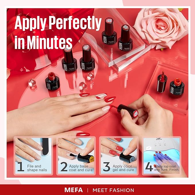 MEFA Red Gel Nail Polish Set, 6 Colors Gel Polish Kit Popular Red Burgundy Glitter Nail Polish Soak Off Rose Dark Red Shimmer Nail Art Design DIY Home Salon Manicure Gifts for Women Girls 2024