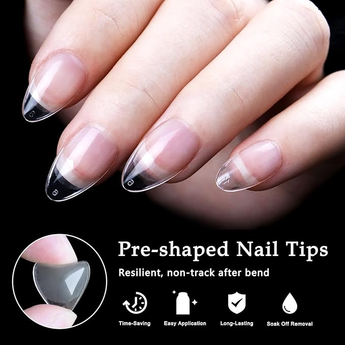 AddFavor 600pcs Short Almond Nail Tips, Soft Gel Nail Tips Almond Short Clear Fake Nails Full Cover Acrylic Nails Tips for Extension Nail Manicure Salon Home DIY