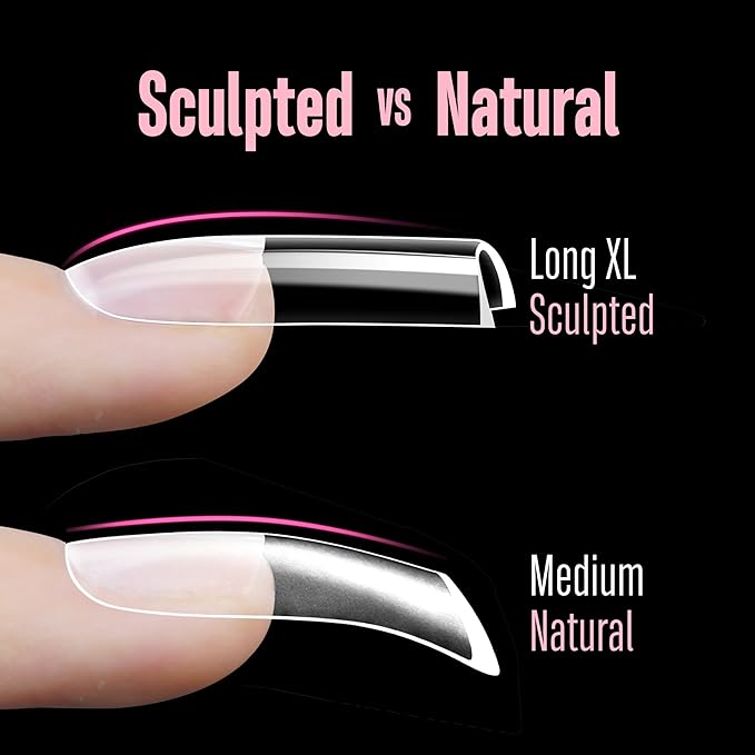 NOVO OVO Long Duck Nail Tips Full Cover Gel X Sculpted (not Natural) Soft Gel Duck Nails Tips with Moon Curve for Deep C-Curve Beds, Extra Thick Flare Tips, Transparent Clear, 15 Sizes 240 Pcs