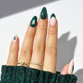 30pcs Shining Green Short Almond Press On Nails with Tree and French Tips for Themed Costumes, Reusable Nail Kit with Nail Adhesive Tabs Mini Nail File, 15 Sizes (Green)