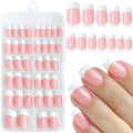 120PC White French Tip Press on Nails Short Fake Nails Press ons with 5*Adhesive Tabs, Pink Square Acrylic Nail Press on Nail French Tip Nails False Artificial Fingernails Stick on Nails-F