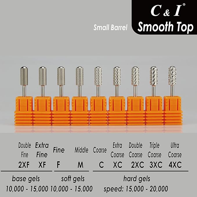 C & I Small Barrel Smooth Top Nail Drill Bit, Safety Round Top, Professional Electric File for Manicure Drill Machine, Remove Nail Gels, Acrylics, 3/32” (Extra Fine – XF)