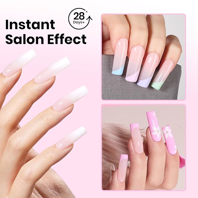 Beetles Tipex Lite Nail Tips Kit with Dehydrator & Primer, Long Square Full Cover Clear Nails 256PCS 16 Sizes, Mini UV Lamp, 20g Solid Nail Glue, Base & Top Coat, All-in-One Nail Starter Kit