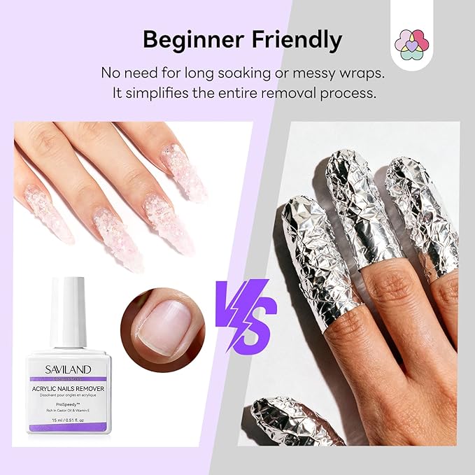 SAVILAND Acrylic Nail Remover Kit 2 Pcs: Powerful Rapid Dissolution Acrylic Remover with Cuticle Oil & Nail File Tools, No Soaking No Wrapping, Gentle Professional Set for Home Use