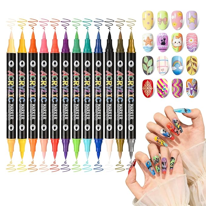 12PCS Nail Art Pen Set, 24 Colors Double-Ended Matte Finish Nail Markers for Women, Quick-Dry Nail Design Kit for DIY Home Salon & Beginners