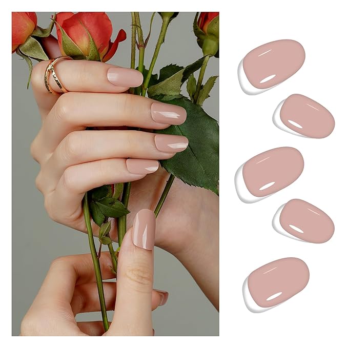 DANNI & TONI Semi Cured Gel Nail Strips Nude (Warm Nude) Skin Color Glossy Nail Wraps 28 Stickers