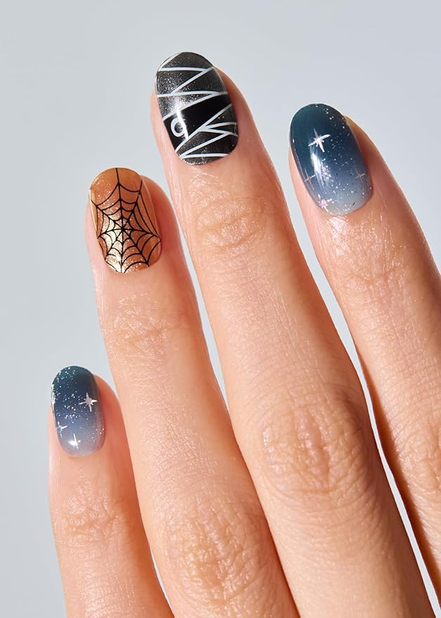 ohora Semi Cured Gel Nail Strips (N Spooky Pop) - Works with Any Lamps, Salon-Quality, Long Lasting, Easy to Apply & Remove - Includes 2 Prep Pads, Nail File & Wooden Stick