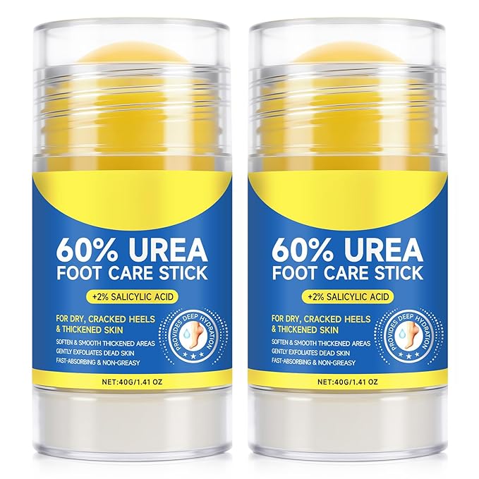 2Pack Urea Cream Stick 60% plus 2% Salicylic Acid, Foot Cream Moisturizer for Dry Cracked Feet, Knees, Elbows, Hands, Moisturizes and Hydrates the Dry Skin, Skin Softener, 2.82oz