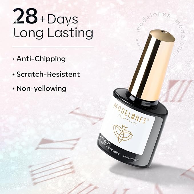 modelones Glitter Gel Top Coat, Ultra Fine White Aurora Clear Glitter Gel Polish Glossy Sparkle Finish Long Lasting Soak Off Pearlescent Shimmer Manicure Nail Art Gift for Women Girls