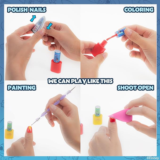 Disney Stitch 15 Piece Water-Based Nail Art Activity Makeup Set, Includes Nail Polish, Nail Brush and Nail Files, For Parties, Sleepovers and Makeovers, Ages 6+, by Townley Girl