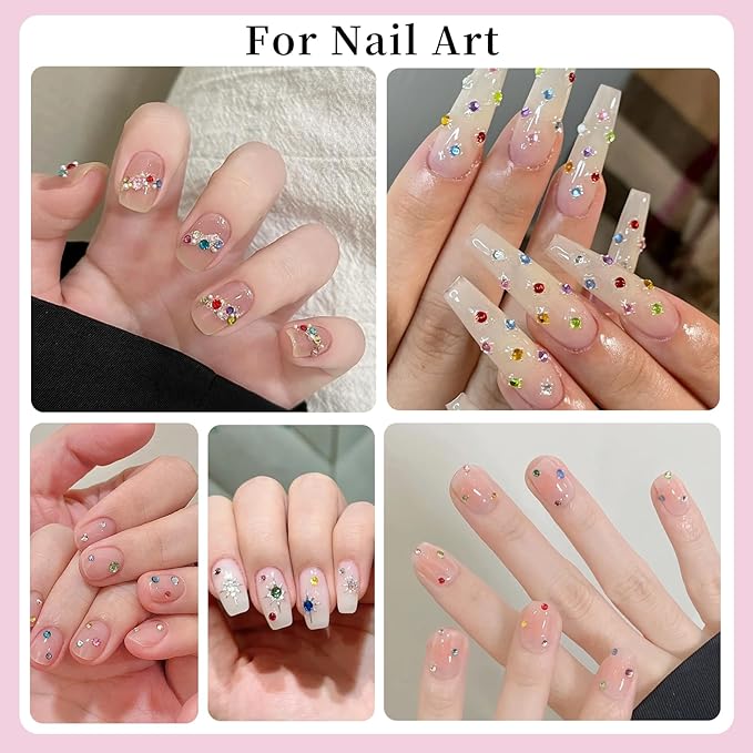 1800Pcs Small Resin Rhinestones for Nail Art, Colorful 3mm Bedazzling Flatback Crystals Nail Gems Nail Rhinestones with Pickup Tools for Manicure Decor Crafts DIY (7-K1-3mm-soild-color)