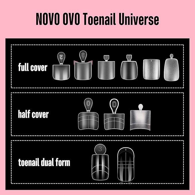NOVO OVO Upgraded Flexible Half Cover Soft Gel Fake Toe Nail Tips with Auxiliary Line for Toenail Extension, Square Round Medium Wide for Men Women Acrylic French Pedicure Salon DIY x 15 Sizes 300 Pcs