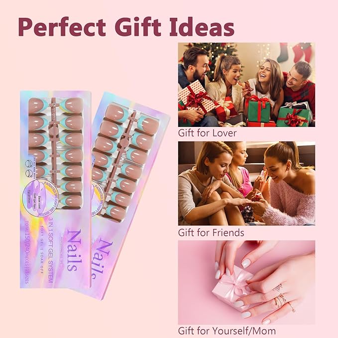 French Tip Press On Nails, 300pcs Full Cover Long Square Almond Nail Tips, 5 Colors, 15 Sizes, 2 Nail Shapes, DIY Nail Art