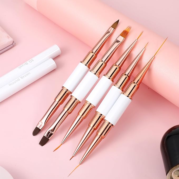 5 Pcs Double Ended Nail Art Brush Professional Dotting Pen Set Gel Polish NailArt Design Pens Nail Art Liner Brushes Painting Tools for Salon Home DIY Manicure