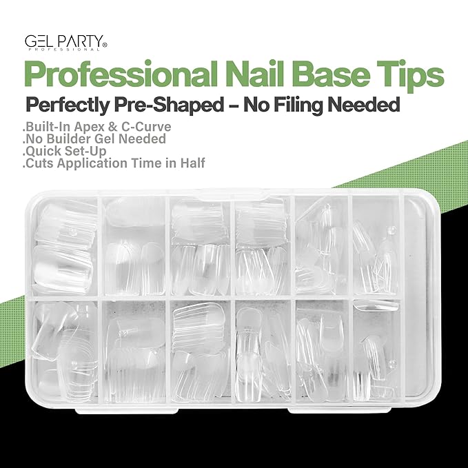 GELPARTY Soft Gel Nail Tips Short Square - 240Pcs Pre-Buffed Matte Full Cover Tips - No Filing Needed, Soak Off Gel Extension System - Clear False Nails (12 Sizes)