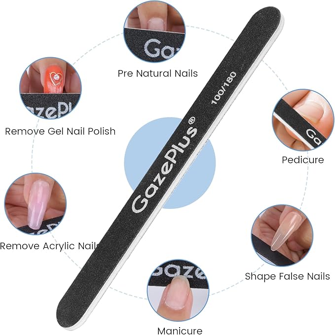 Nail Files, 24 PCS Fingernail Files 7" Long 100/180 Grit Emery Boards for Nails Professional Nail File Bulk Washable Suitable for Both Acrylic and Natural Nails Black
