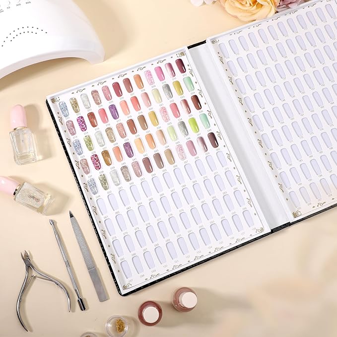 Segbeauty 2 Pack of 216 Colors Nail Gel Display Chart, Nail Polish Sample Showing Board with 480 False Tips, Leather Fingernail Color Display Book Nails Polish Organizer Nails Practicing Design Chart