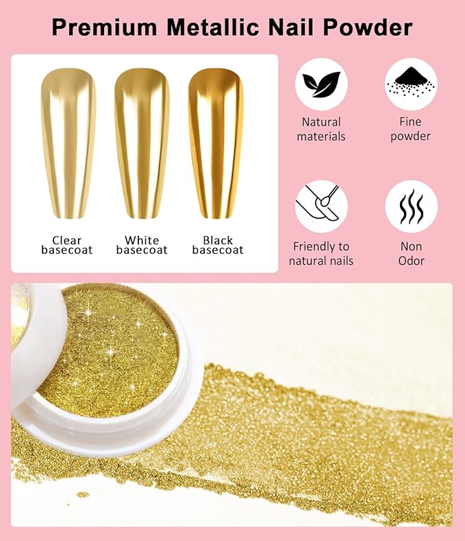 3D Nail Gel and Chrome Nail Powder BISHENGYF - 15g No Wipe 3D Sculpting with Rose Gold Chrome Powder Clear Non-Sticky Sculpting Gel for Home Art DIY