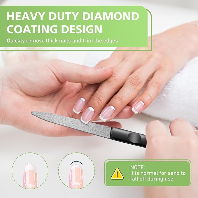 BALUCA Stainless Steel Diamond Nail File for Natural Acrylic Nails, Double Sided Metal Fingernail Toenail File for Women, Durable and Efficient Nail Care Tool - Black