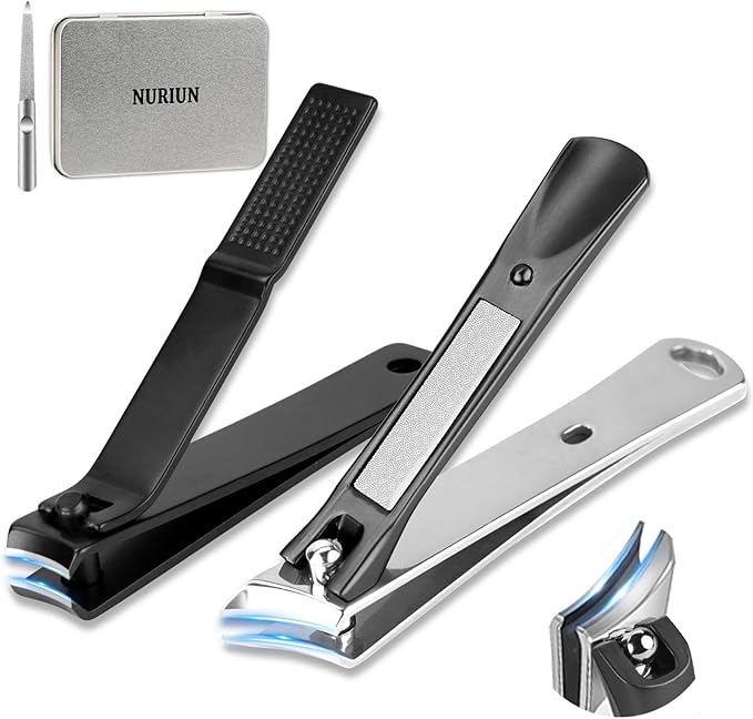 Thick Toenail Clippers for Seniors, Professional Edgy Nail Clippers for Men, Heavy Duty Large Finger Nail Clippers Adult, Angled Head Nail Clippers Cutters with Long Handle (3PCS Nail Clippers Set1)