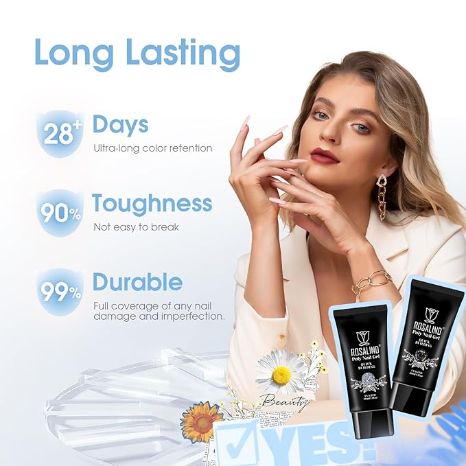 ROSALIND Glitter Black&Silver Extension Gel, 2 PCS 1oz/30ml Glitter Black Silver Poly Nail Gel kit Builder Diamond Gel for Nail Art, Nail Thickening Poly Nail Gel Tube Need UV Lamp