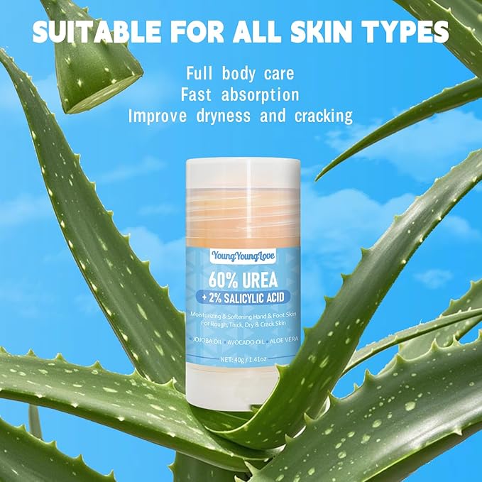 2 PCS Urea Cream 60% with 2% Salicylic Acid Foot & Hand Cream Stick - Repair Balm for Cracked Hands, Elbows, Knees, Feet & Heels, Calluses and Exfoliation, Hydrates & Softens Dry Skin, 1.41*2 oz