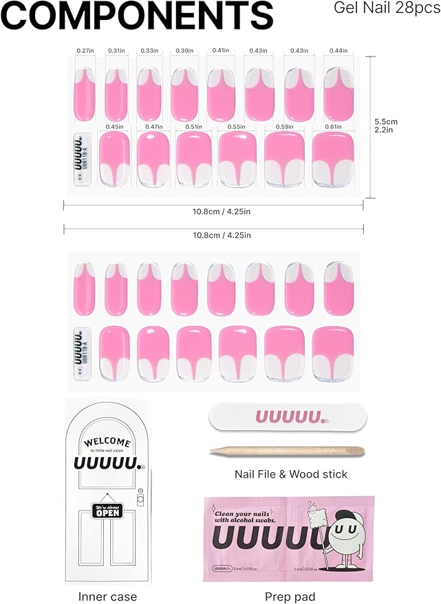 UUUUUU Semi Cured Gel Nail Strips | Salon-Quality | UV Free Gel Nail Wraps for Women | Easy Peel&Stick | Long-Lasting up to 14 Days | 28 Strips Set+File & Wipes | Gift-Ready(UGN118 Space Pink)