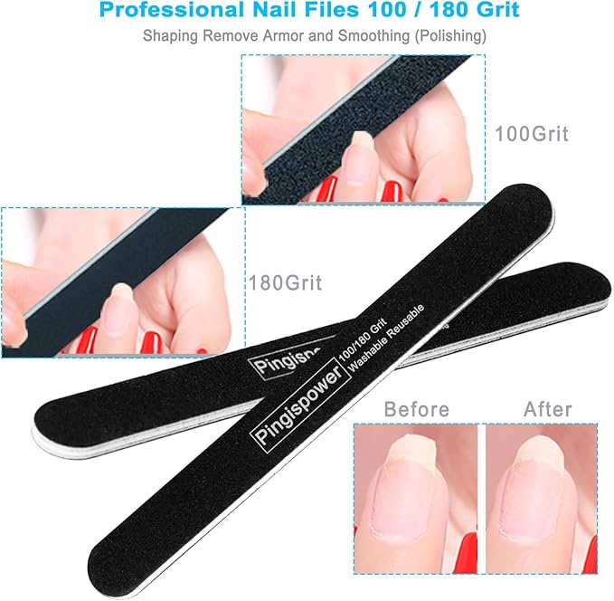 Nail Files and Buffers 16 Pack, Professional Manicure Tools 100/180 Grit Nail File & Buffer Block for Natural & Acrylic Nails, Reusable Manicure Kit for Home Salon & Travel for Women