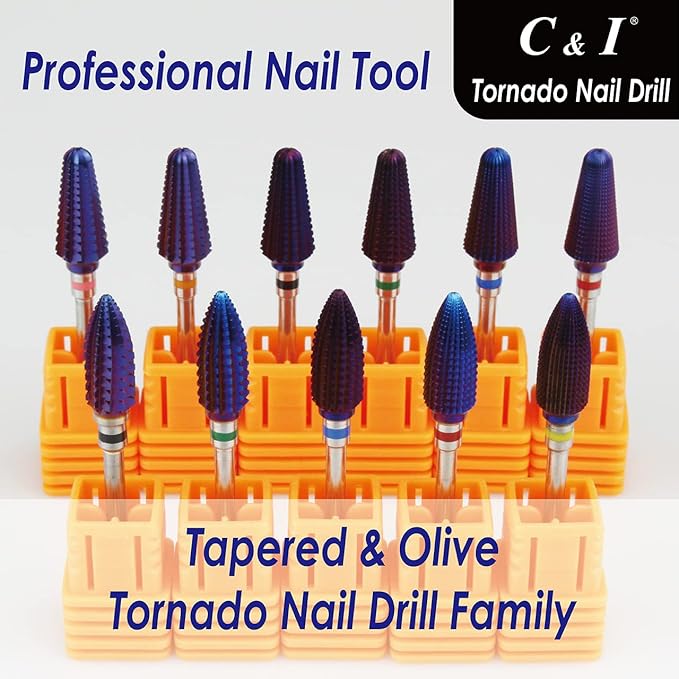 C&I Tapered Tornado & Olive Tornado Nail Drill, E File for Manicure Drill Machine, Professional Nail File to Quick Remove Nail Gels (3XC, Tapered)