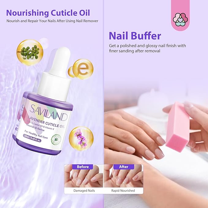 SAVILAND Nail Polish Remover Kit: 2 Pcs 8.45 FL Oz Gel Nail Polish Remover Safe Removal Gel Remover with Cuticle Oil Removal Tools for Gel Polish Acrylic Dip Powder Salon Home Use