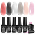 Beetles Jelly Gel Nail Polish Set, 6 Colors Nude Pink Red Gray Black White Gel Polish Kit Neutral Translucent Sheer Gel Soak off Uv Unfading Glow Collection French Nail Art Manicure Gift for Women