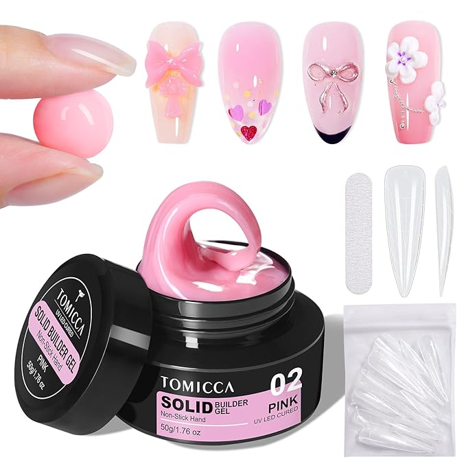 TOMICCA Hard Gel 3D Gel Nail Art Solid Builder Gel for Nails 50g 3D Nail Gel Sculpting Gel for Nail Art Non-Sticky Hand Hard Gel Carving Gel Nail Glue Extension Gel Pink