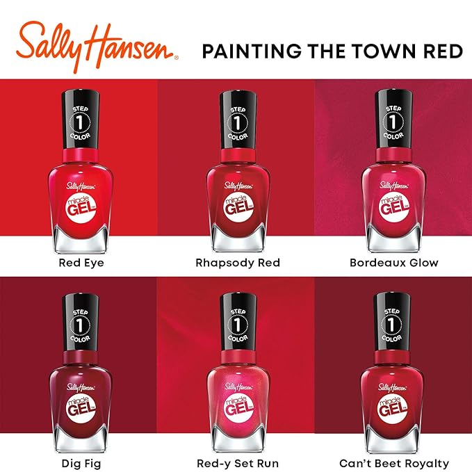 Sally Hansen Miracle Gel Salon Quality Nail Polish | Gel-Like Formula, Two-Step System, No UV Light Needed, Long Lasting | Opaque, Glossy | 439 Red Eye | Scarlet Red Nail Color