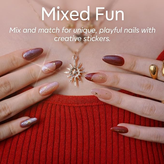 modelones Gel Nail Polish Kit with UV Light, Milky White Burgundy Red Nude Glitter Gold Winter Christmas Metallic Manicure Set with Base Top Coat Star Stickers 4 Colors Gel Mini Salon Nail Art Gift