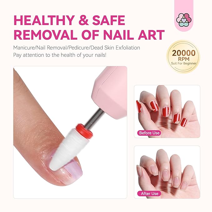 SAVILAND Cordless Nail Drill Kit: Ultra Low Noise 20000RPM Rechargeable Electric Nail File Portable Low Heat Nail Drill Machine with Complete Bits for Beginner Manicure Pedicure Home