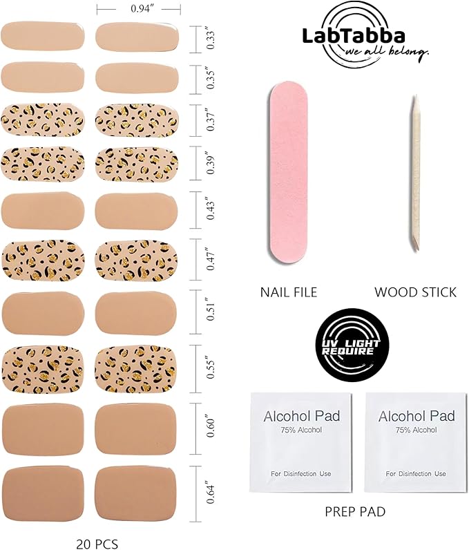 20pcs Semi Cured Gel Nail Strips Salon Quality DIY Wraps UV Light Required