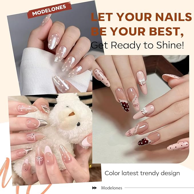Modelones Gel Nail Polish Set -6 Colors Nude Pink White Gel Polish Kit Skin Tones Brown Milky White French Jelly Nail Gel Polish Nail Art Salon DIY Gift with Pearl Stickers & Nail Dotting-Liner Brush