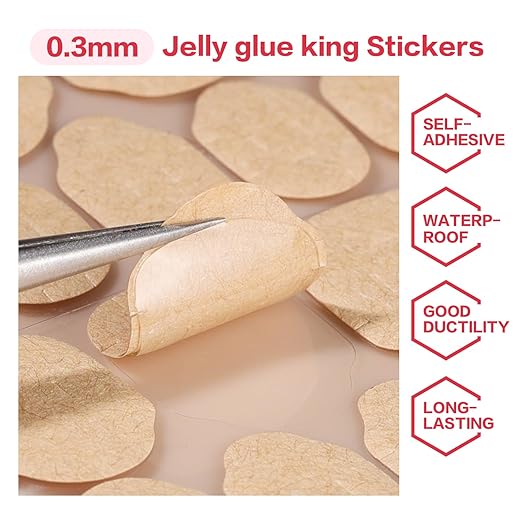 Curvlife 20 Sheets High Polymer Jelly Glue for Fake Nails, 12 Sizes Waterproof Breathable Double-Sided Nail Adhesives, 0.3mm Thick Press On Nails Glue Stickers for Daily Use