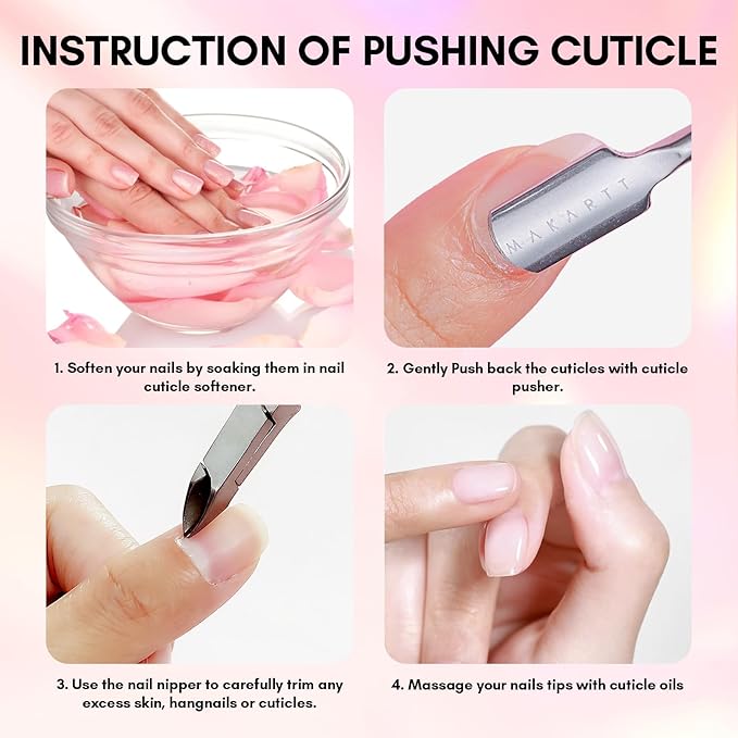 Makartt Cuticle Pusher, Pink Cuticle Remover, Professional Stainless Steel Nail Cleaner Dual Ended Spoon Pusher and Cutter Cuticle Care Nail Prep for Manicure Pedicure Nail Art