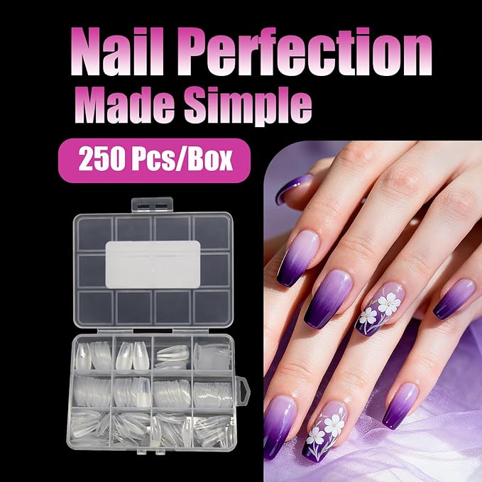 500PCS Clear Acrylic Nail Tips, 2 Shapes 10 Sizes - Half Matte Full Cover Fake Nails for DIY Manicure, Salon Professionals & Beginners - Rectangle Medium Coffin Pre-Shaped Extensions